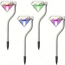 4-Pack Solar Diamond Path Light Strips With Flexible Pole - 8 Hours Of Lighting, Weather-Resistant Plastic With Nickel Batteries, IP44. Easy Semi-Recessed Installation For Gardens, Walkways, Patio Decoration, Outdoor Solar Lights, Garden Decor, Flashing Effect. - 亮光 - 查看 10