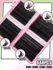 CMAYOME 720/648 片装合成睫毛胶水套装，D 卷合成睫毛嫁接套装，包含 10D + 20D + 30D + 40D + 50D + 60D + 80D + 100D + 120D + 150D，长度从 9 毫米到 18 毫米混合，蓬松柔软的合成睫毛。轻盈柔软，簇状设计。