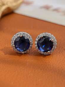 2pcs Simple Hip-Hop Cubic Zirconia Round Stud Earrings, Suitable For Men's Daily Wear - Men's Earrings - View 20
