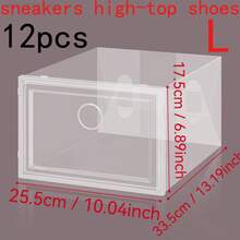 12 piezas Cajas apilables transparentes para zapatos, contenedores de almacenamiento de zapatos de plástico plegables con anillos de extracción redondos, adecuados para zapatillas y diversos tipos de calzado, estanterías modulares ahorradoras de espacio para armario, vestidor, entrada, dormitorio, dormitorio universitario, oficina, hogar - transparente - Ver 15