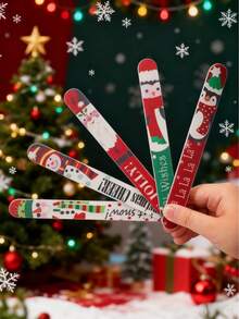 5/30pcs Christmas Nail File Red Nail Art Tool Christmas Tree, Santa Claus, Snowflake Style - Multicolor - View 11
