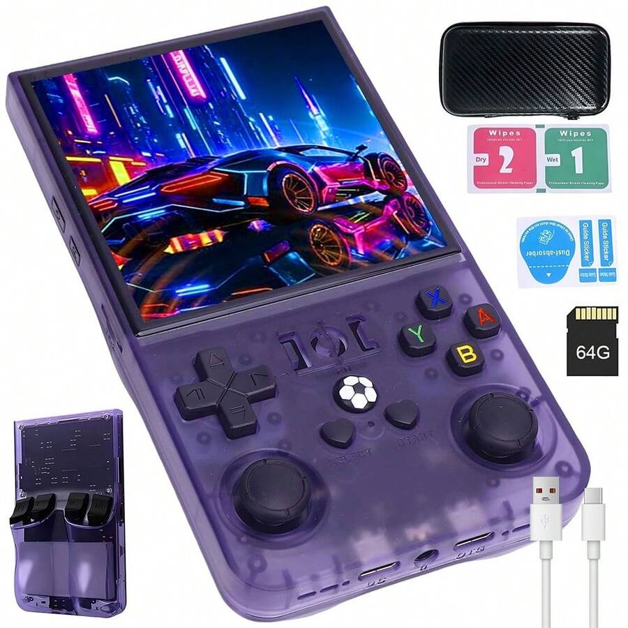 R36MAX Retro-Handheld-Konsole, 4,0 Zoll IPS-Bildschirm, 64GB vorinstallierte Spiele, Linux-System, 4000mAh-Akku - Violett - Übersicht 1
