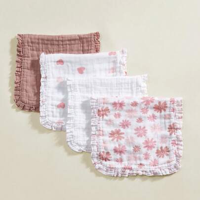 2 piezas de baberos/paños de eructo con certificado Oeko-Tex, suaves y cómodos, con diseños de corazones y flores, aptos para todas las estaciones, para el cuidado de recién nacidos y bebés
