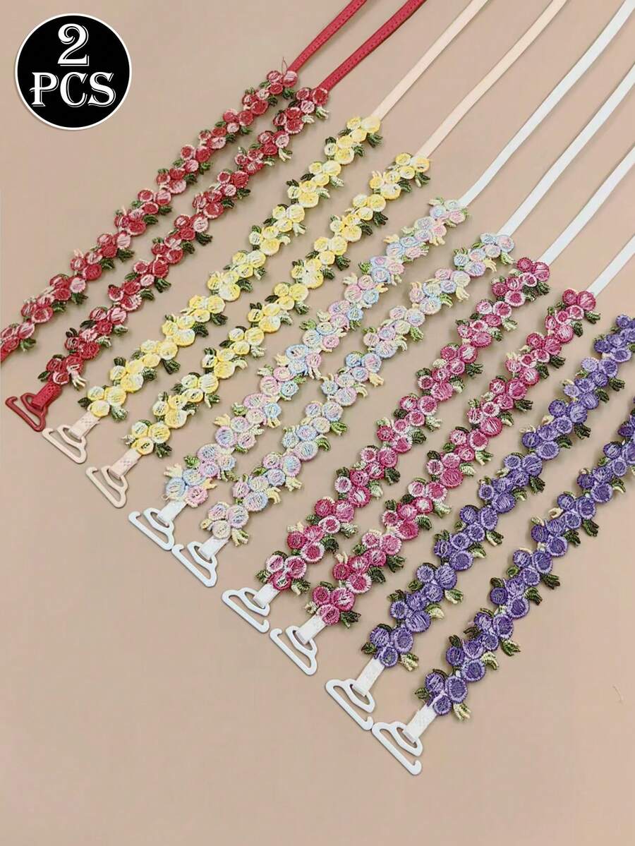 Embroidered Floral Cute & Sexy Bra Straps, Removable Bra Straps, Bra Accessory For Women - Multicolor - View 1