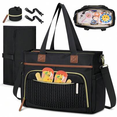 Diaper Bag Tote, Large Capacity Diaper Bag Waterproof Baby Bag Multifunctional Travel Diaper Tote With Pacifier Case & Changing Pad