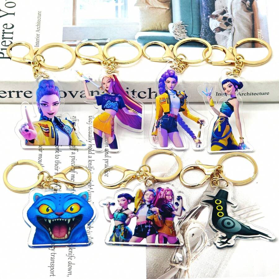 1pc Acrylic Team Cartoon Character Keychain, Bag Charm, Car Key Chain, Cute Cartoon Keyring, Bag Decoration, ANITEEZ Kpop Yun Ho & Ryu Sang Fan Gift - Multicolor - View 1