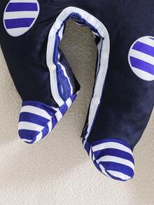 1pc Infant Boys' Lion Print Navy Blue Striped Cute Elegant Minimalist Long Sleeve Footed Jumpsuit, All Season - Navy Blue - View 5