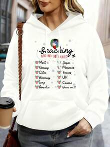Disney Hoodie White Mickey Mouse Tracking Around The World Countries Print Casual Wear For Women And Girls - 白色 - 查看 1