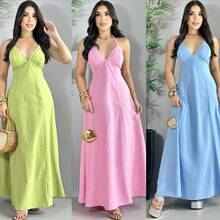 Vestidos Longo Alcinha Amarração No Pescoço Soltinho Confortável Novidade Verão Moda Feminina