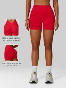 MFVIM Women's Red Slim Fit Athletic Shorts, High Waist Tummy Control Breathable Soft Stretchy Fabric Casual Sports Running Yoga Pants, Suitable For Commuting, Outdoor, Jogging, Cycling, Yoga, Pilates, Gym Workout - Red - View 4