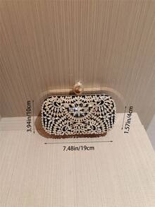 Damen Mode Herbst/Winter Samt Box-förmige Abendtasche, funkelnder Strass Dekor Abendkleid Clutch Tasche für Party, Abschlussball, Gala - Schwarz - Übersicht 9