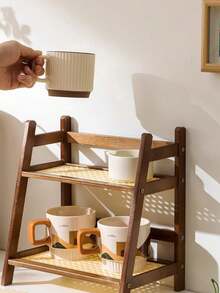 2 Layers Coffee Station Storage Rack, Bamboo Cup Holder Countertop, Kitchen Counter Rack, Tea And Coffee Bar Accessories, Matcha Rack, Cup Display, Condiment Storage Rack,Suitable For Living Room, Kitchen, Study, Bedroom And Bathroom - 棕色的 - 查看 6