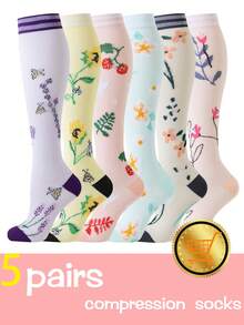 6 pares de calcetines de compresión deportivos de enfermera para mujeres y hombres, calcetines de compresión hasta la rodilla con estampado floral para enfermeras, deportistas, dentistas, médicos, para correr, ciclismo, senderismo. Calcetines de enfermera para el Día de la Enfermera - Multicolor - Ver 3