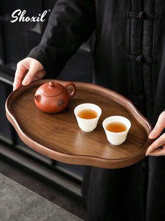 shoxil 1Pc Bamboo And Wood Decorative Tray - Retro Style Asymmetrical Shaped Tea Tray With Lid, Perfect For Home, Office, Hotel Or Gift Decoration, Perfect For Living Room, Bedroom Or Tea Party, Tea Party Accessories | Decorative Tray | Bamboo Material, Tea Tray