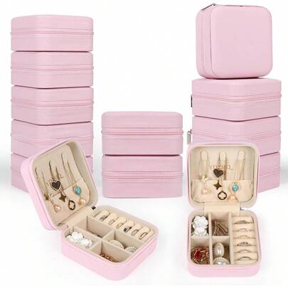 EstiloEstiloJoyero PequeñO De 12 Piezas, 10X10X5Cm Estuche Organizador De Joyas Para Viajes, Joyero PortáTil Con Compartimentos Para Anillos, Pendientes, Collares (Rosa)VersióN MejoradaVersióN Mejorada