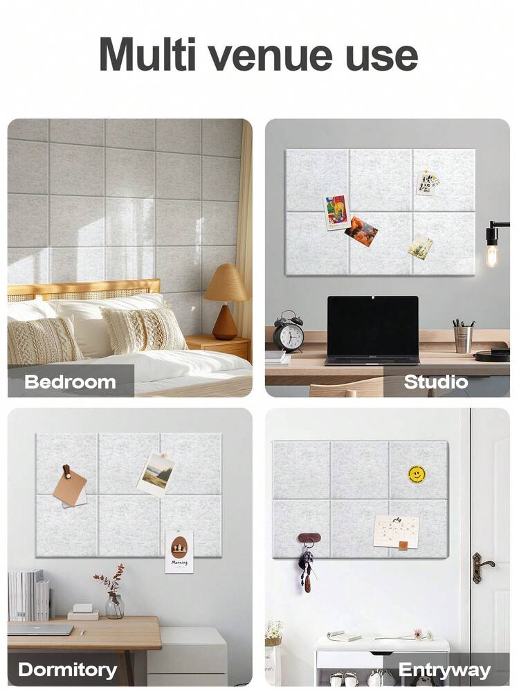 Felt Bulletin Board Acoustic Wall Panel And Message Board 11.8" X 11.8" Cork Board Alternative-6 Packs With 24 Removable Adhesive Tabs, Cork Boards For Walls Cork Board For Home Office Classroom Pin Board(20PCS Clear Push Pins Tacks For Gift) - Multicolor - View 9