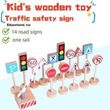 1 Box Wooden Traffic Safety Sign Toys, Wooden Role Play Toys, Traffic Signs And Signal Lights | Educational Toys, Car Accessories, Birthday Gift, Christmas Gift, Suitable For Boys And Girls 3+ Years Old - Wooden Toys - View 7