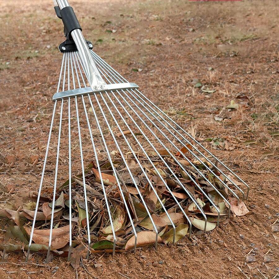 Stainless Steel Long-Handled Adjustable Rake, Garden Leaf And Grass ...