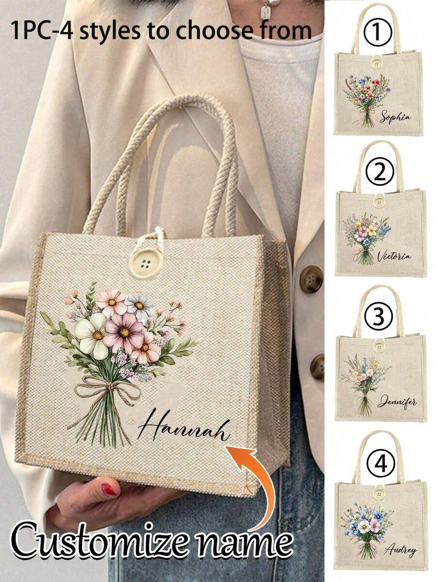 Personalisierte Leinen-Segeltuch-Handtasche, individuelle Tragetasche, Individualisierung Handtasche, tragbare Lässig-Aufbewahrungstasche, multifunktionale Einkaufstasche, faltbar, großes Fassungsvermögen, einfach, leicht, personalisiert, mit Knopfverzierung, Schultertasche, Lunchpaket, Schultasche, für Hochzeit, Geburtstag, Strand, Urlaub, Einkaufen, täglichen Gebrauch, ein tolles Geschenk für Frauen, Mütter, Lehrer, Freunde, Brautjungfern, Studenten, Weihnachten, Valentinstag, Erntedank, Lehrertag