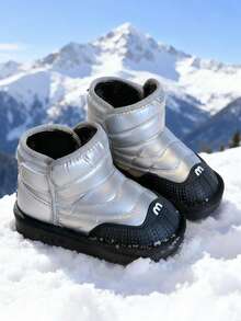 儿童冬季雪地靴 男女童保暖防水防滑户外鞋 - 銀色 - 查看 2