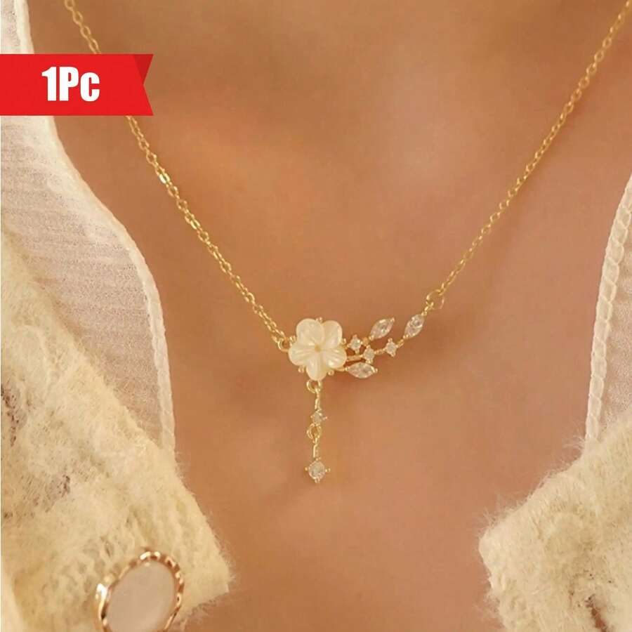 1 Piece Elegant Cherry Blossom Pendant Necklace For Women - Perfect For Any Occasion, Adds Style And Elegance To Your Look! - Bạc - Xem 1
