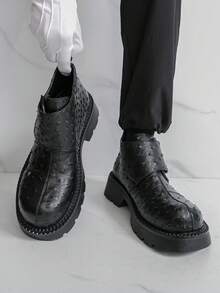 Botas Derby de Sola Grossa Masculinas, Botas de Motocicleta Estilo Punk, Preto