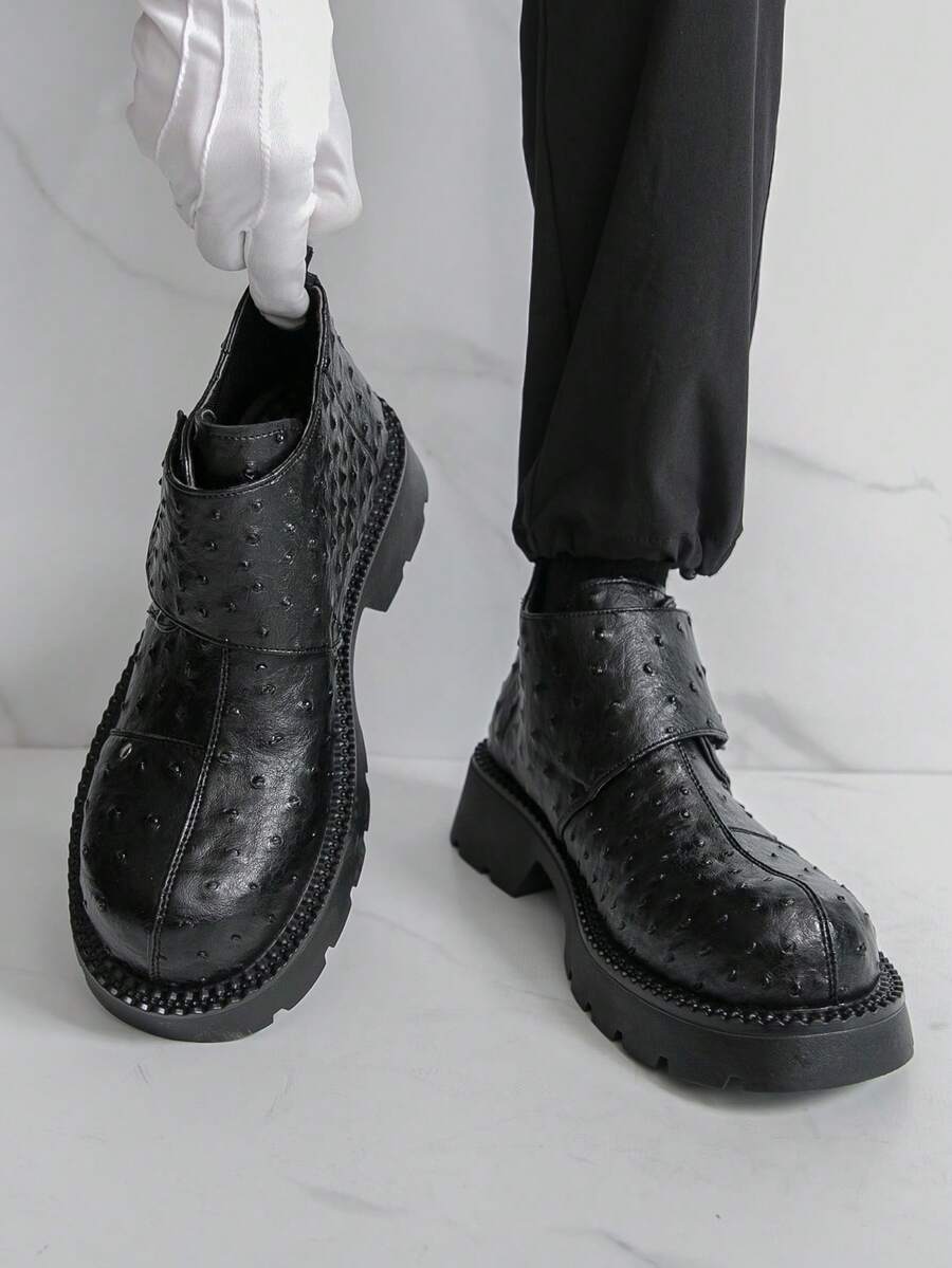 Botas Derby de Sola Grossa Masculinas, Botas de Motocicleta Estilo Punk, Preto