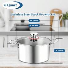 6 Quart Stock Pot With Tri-Ply Stainless Steel Construction And Glass Lid For Efficient Cooking On Induction Ceramic Electric And Gas Stoves Durable Riveted Handles Ideal For Soups Pasta And Large-Batch Meals Heavy Duty And Dishwasher - Silver - View 2