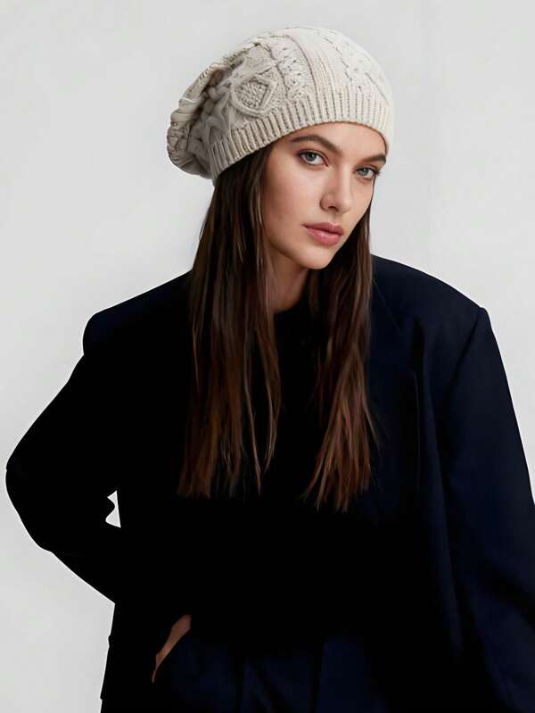 1 Stück Herbst/Winter Plissee Strick Beanie, Diamantmuster thermisch gefütterter Ohrenwärmer Hut, geeignet für den täglichen Gebrauch, Sport, Skifahren, Weihnachtsgeschenk