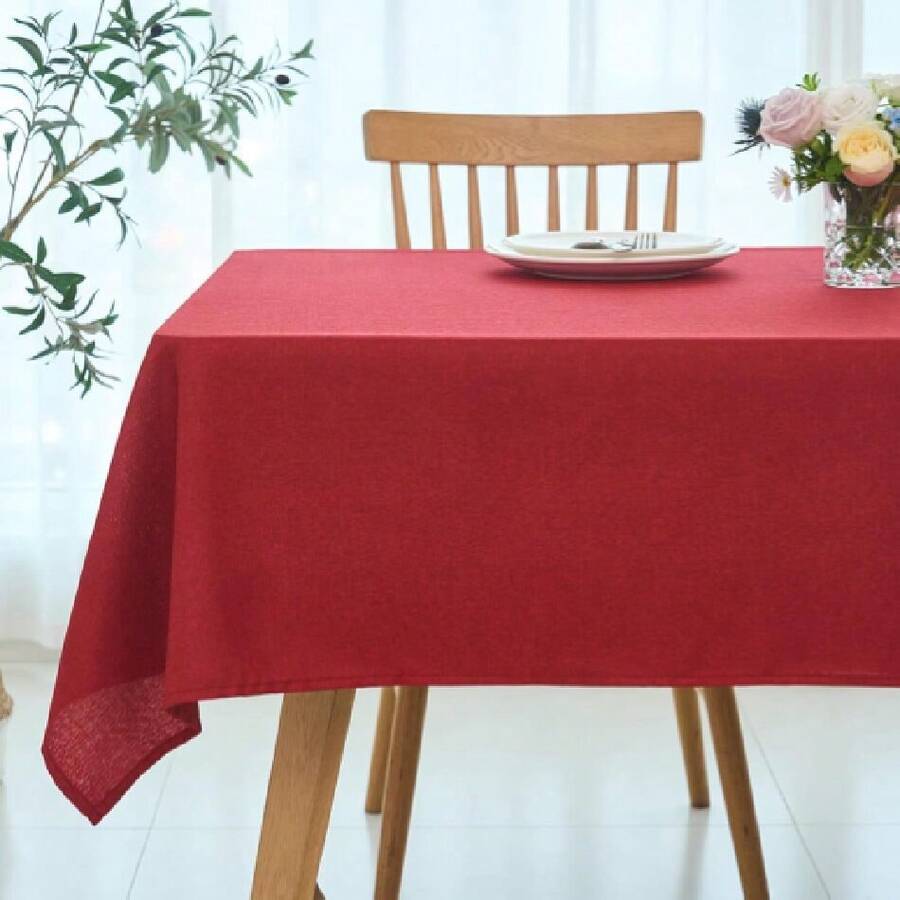 Linen Texture Tablecloth Stain Resistant Waterproof Wrinkle Free Spillproof Washable Slubby Texture Christmas Table Cloth For Dining Room, Holiday Party Dinner, Rectangle 60 X 140 Inch, Red,26583668 - Redwood - View 1