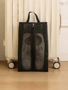 可折叠透气网眼鞋袋 - 透明视觉设计，耐用涤纶大容量鞋袋，适用于健身、旅行、海滩以及化妆品和洗漱用品收纳 - 米色/黑色 - 彩色 - 查看 9