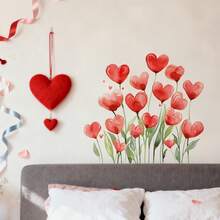 1 Valentine's Day Love-Themed PVC Wall Sticker, Watercolor Style, Pink Rose And Heart Design, Red-Pink Gradient Hanging Branch Shape, Self-Adhesive Removable Wall Decal, Romantic Love Theme Decor, Suitable For Bedroom And Living Room Home Decor - Multicolor - View 5