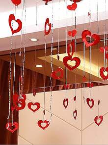 1set Valentine'S Day Red Heart Wreaths - Plastic Hanging Hearts With Ribbons - No Power Required - Suitable For Valentine'S Day, Weddings, Birthdays, Parties, And Couple Events