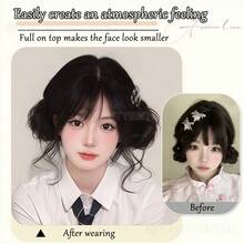 女士长胡须卷发发带假发，龙须发带，发髻造型工具，卷发发髻，自然蓬松，轻松打造双发髻 - 彩色 - 查看 2