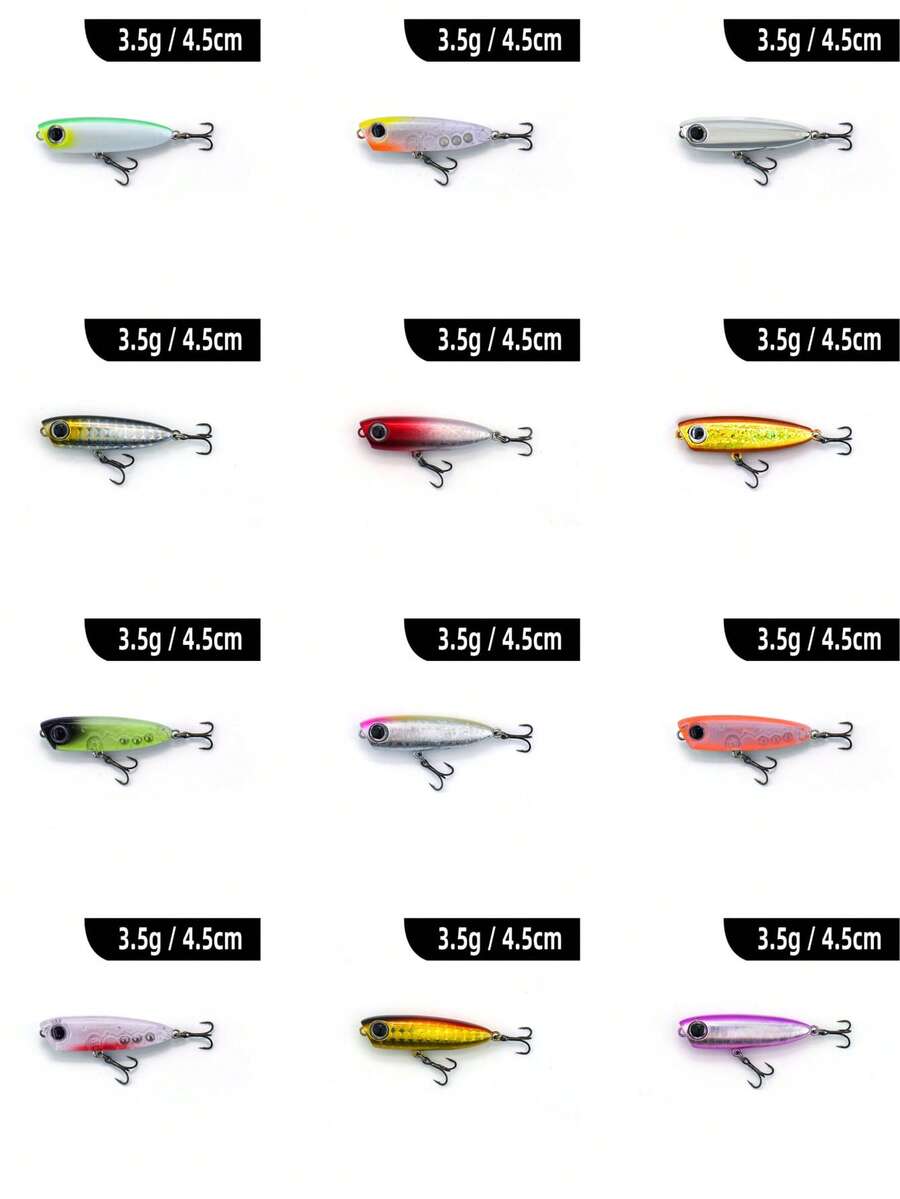 3.5克水面系钩路亚套装，新款漂浮铅笔型路亚，适用于白斑狗鱼、鲶鱼及其他鱼类 - 彩色 - 查看 1