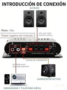 Este mini amplificador digital de 2.1 canales cuenta con un potente subwoofer y ofrece sonido estéreo de alta fidelidad. Adecuado para altavoces pasivos, ordenadores, televisores, teléfonos móviles, coches y sistemas de cine en casa, su diseño compacto y portátil lo hace ideal para música y cine en casa. Disponible en blanco y negro (se envían colores aleatorios). - Negro - Ver 5