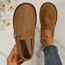 Outdoor Spring Autumn Womens Shoes Ladies Shoes Loafers Flats Walking Travel Cozy Padded Suede Clogs Adjustable Buckle Rounded Toe - Maroon - View 2