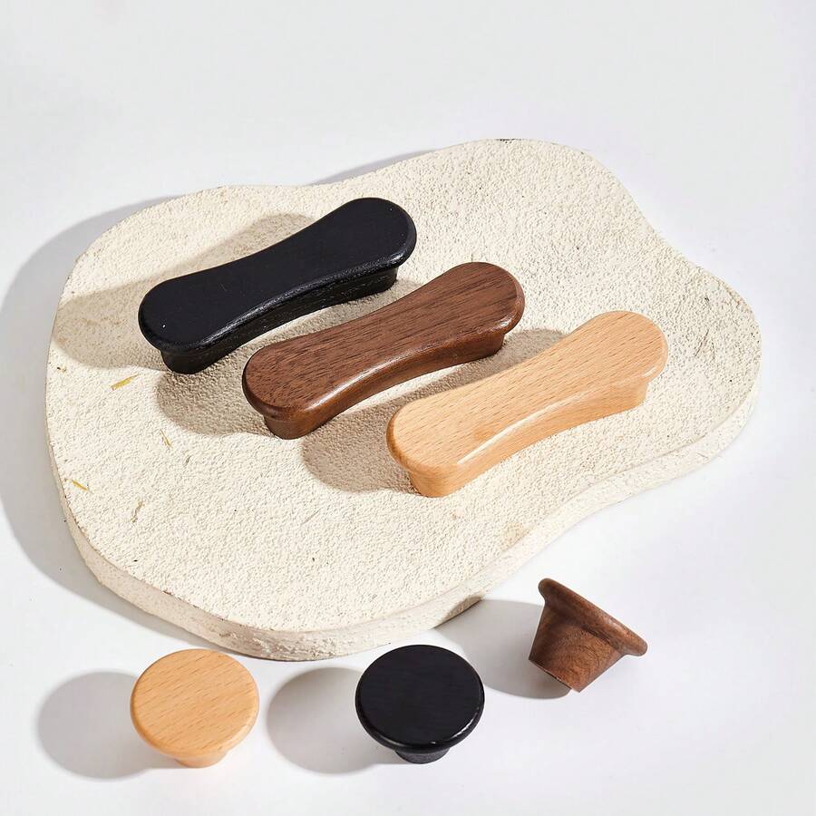 1pc Modern Minimalist Walnut Wood Pull Handle, Single/Double Hole Small Pull Handle For Furniture, Drawers, Cabinets - Multicolor - View 1