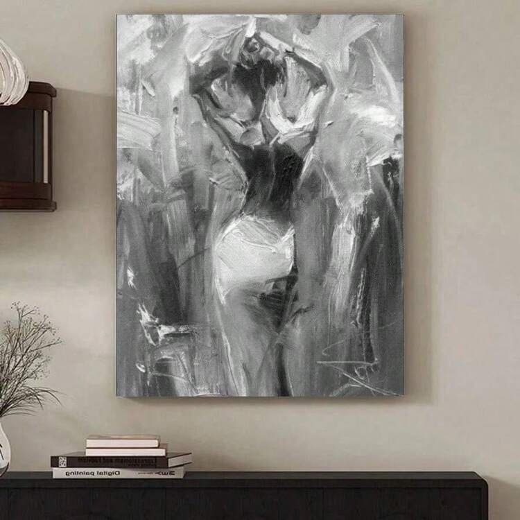 1pc Framed Wall Art, Minimalist Black & White Silhouette Art Poster, Rob Hefferan's Creative Painting "Colours Of Love", Canvas Print, Ideal For Decorating Hallway, Bedroom, Office, Living Room/Dining Room Walls, Great Gift And Choice For Room Decor, Wall Art, Bathroom Decor. - Multicolor - View 1