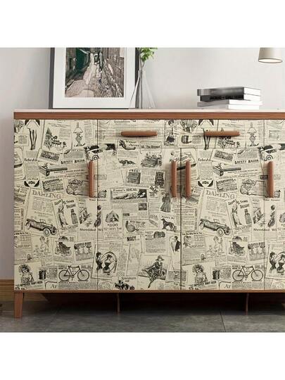 Roll Of Retro Newspaper Wallpaper, Ready To Peel Paste Geel Self Adhesive Contact Paper, Detachable Wallpaper Roll, Tenants ate Closets, Lockers, Cabinets, Drawer Linings, Home ation view 3