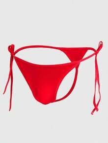 1件男士定制文字系带设计，红色弹力面料，舒适性感，个性化迷人丁字裤，适合亲密场合和情人节。