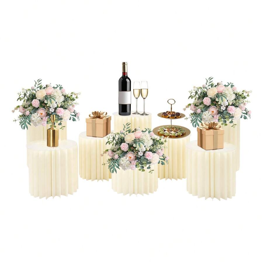 YUNRUX Foldable Paper Column Display Stands, Round Cylindrical Wedding Flower Stands, Paper Column Stands For Wedding Dessert Flowers - A - 查看 1