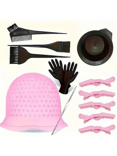 13 Stücke wiederverwendbares Haarfärbe-Set - beinhaltet Metall-Färbepinsel, Färbehandschuhe, geeignet für normales Haar