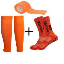 3 Stücke/Set selbstklebende Fußballsocken für Herren, dick, feuchtigkeitsableitend, rutschfest, stoßabsorbierend Kniestrümpfe für Basketball Sport mit Beinmanschette & Bandage