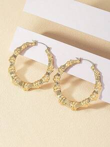 1pair Fashionable Bamboo Joint Hollow Out Earrings - 黃金 - 查看 2