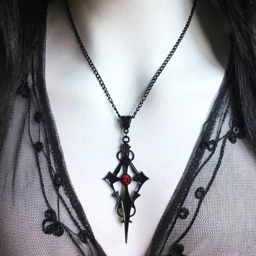 1pcs Black Pointed Cross Vampire Necklace, Gothic Jewelry,   Cross Pendant - đen-24 chiếc - Xem 1
