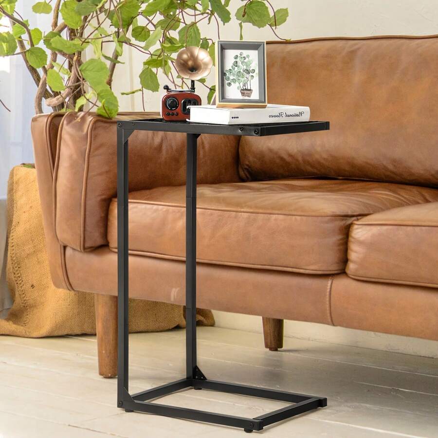 Space-Saving 2-Pack C-Shaped Side Tables, Set Of Narrow Tables That Slide Under Sofa/Bed, Stable Living Room & Office Accent Tables, Easy Move Design - 深灰色 - 查看 1