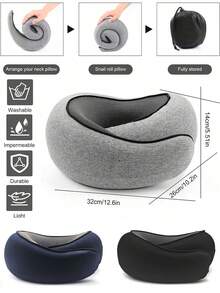 1 Memory Foam U-Shaped Pillow, Neck Pillow, Travel Pillow, Solid Color, Breathable Mesh Fabric, Built-In Storage Bag, Ergonomic Design, 360 ° Surround Support, Detachable Cleaning, Essential For Business Travel Such As Flying, Camping Nap Tool - Multicolor - View 3