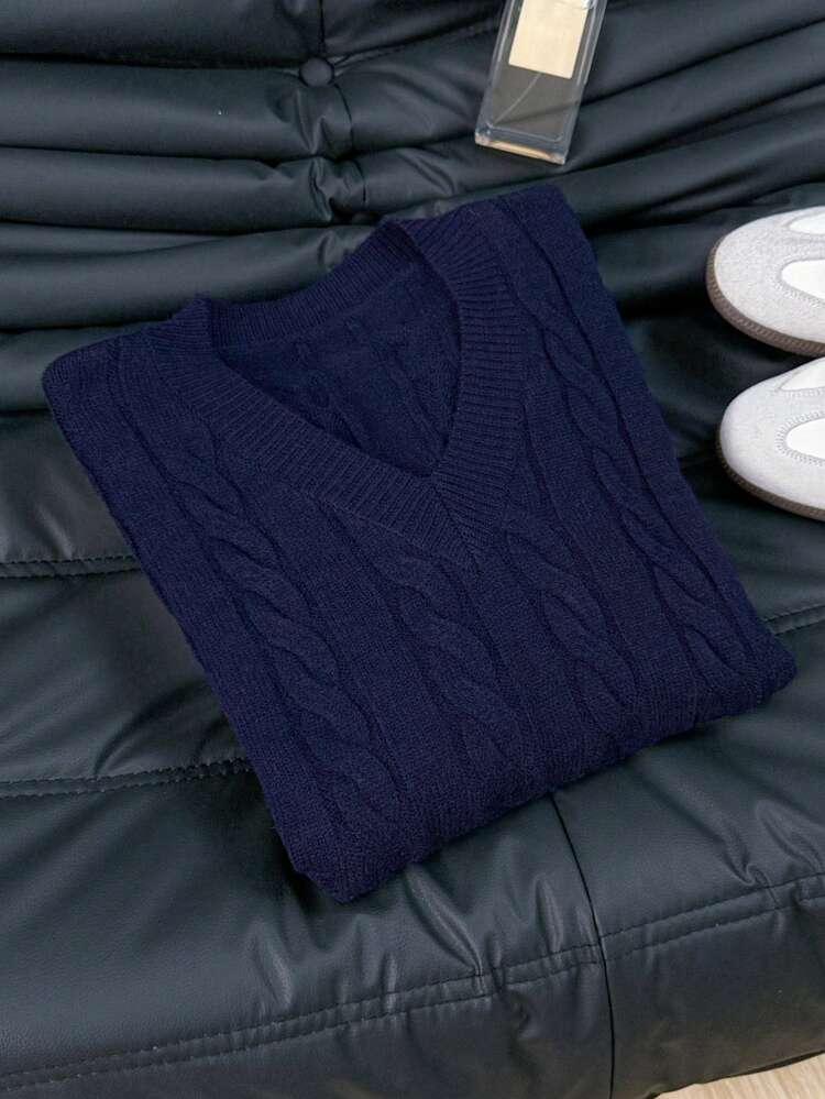 EAVA 여성용 심플한 V넥의 캐주얼하고 편안한 루즈핏 니트 탑, 올드 머니 스타일, 발렌타인데이, 여성용 발렌타인 의상, 발렌타인 옷 - 네이비 블루 - 보기 10