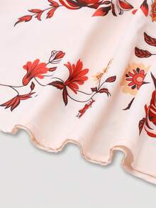 女士优雅印花收腰喇叭连衣裙搭配针织开衫套装，情人节穿搭，约会之夜两件套，春季款 - 亮橙色 - 查看 5